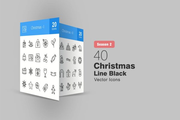 40枚圣诞节主题矢量线性图标素材 40 Christmas Line Icons