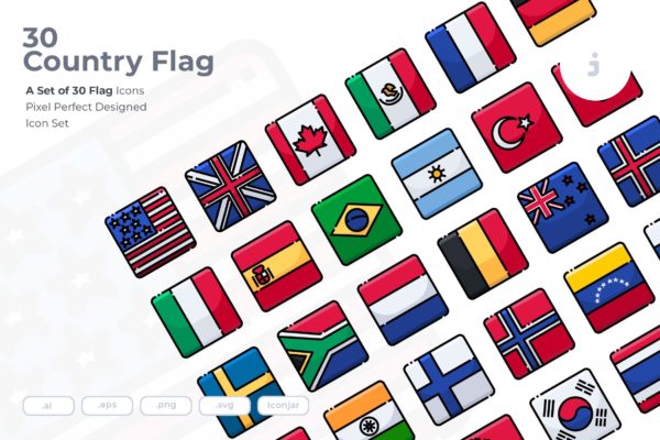 30枚国家国旗矢量图标素材 30 Country Flag Icons