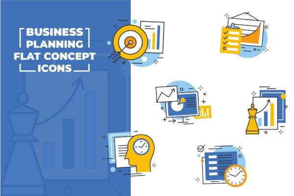 商业计划扁平设计风格矢量图标素材 Business Planning Flat Icons