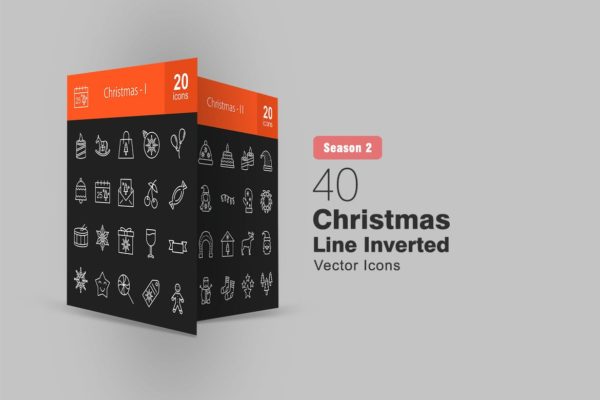 40枚圣诞节主题反转色矢量线性图标素材 40 Christmas Line Inverted Icons
