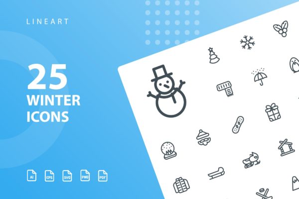 25枚冬天主题矢量线性图标素材v1 Winter Lineart Icons
