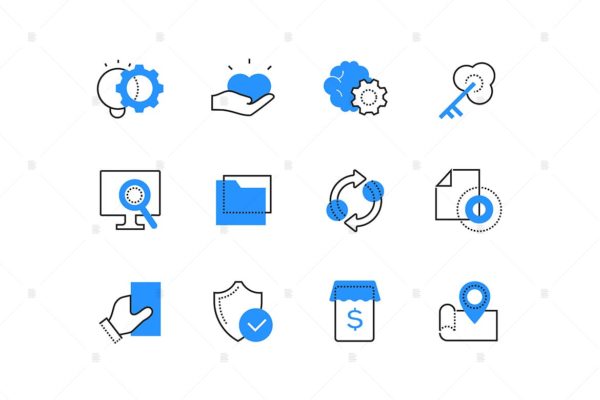 现代在线技术主题双色调矢量图标素材 Modern online technology color icons set