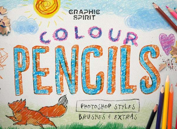 逼真的多种多样的彩色铅笔PHOTOSHOP图层样式设计素材模板