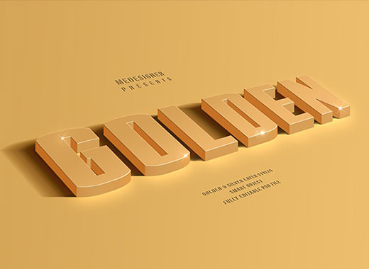 黄金和白银质感的3D字体模板设计[psd]
