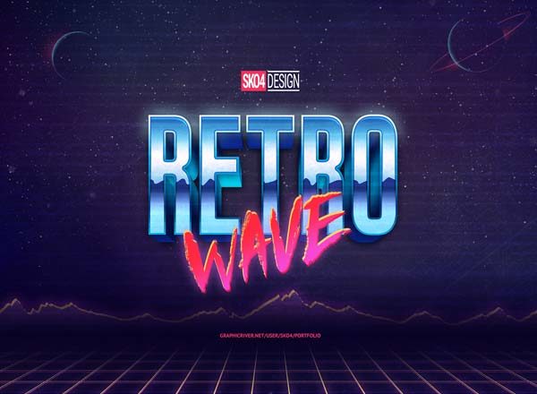 80年代复古文本质感特效PS图层样式设计素材模板