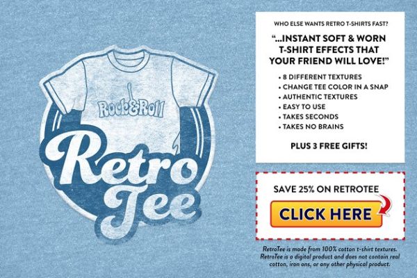 复刻 70s-80s T恤效果纹理图层样式设计素材模板 RetroTee-Worn Tee Effect Pack