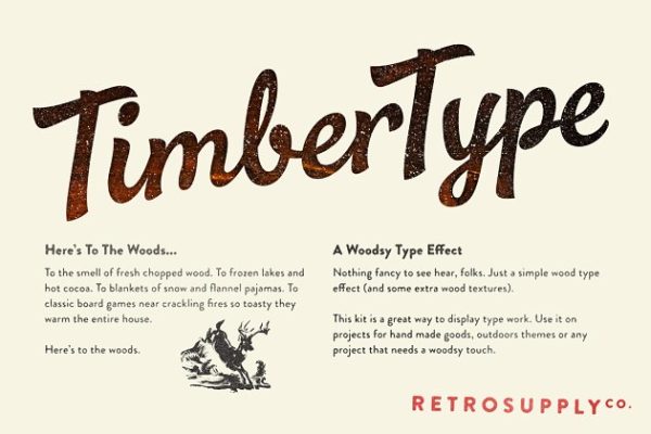 版画木刻纹理文本图层样式设计素材模板 TimberType