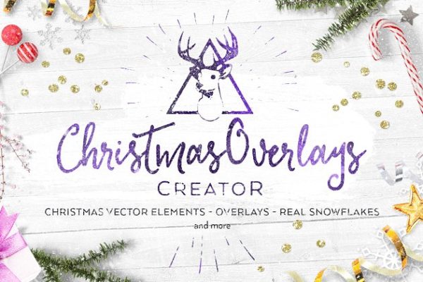 圣诞节主题设计工具包[图层样式设计素材模板&笔刷] Christmas Overlays Creator 154+