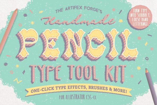 铅笔手绘风格图层样式设计素材模板 The Hand-drawn Pencil Type Tool Kit