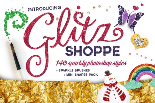 140款精心制作的色彩斑斓图层样式设计素材模板 The Glitz Shoppe