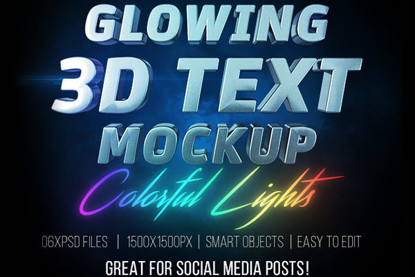发光3D文字效果的PS图层样式设计素材模板文件 3D Text Mockup V2 [psd]