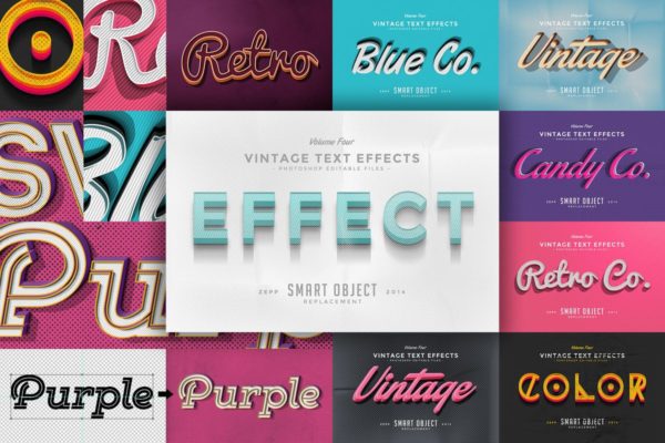 经典复古文本图层样式设计素材模板v4 Vintage Text Effects Vol.4