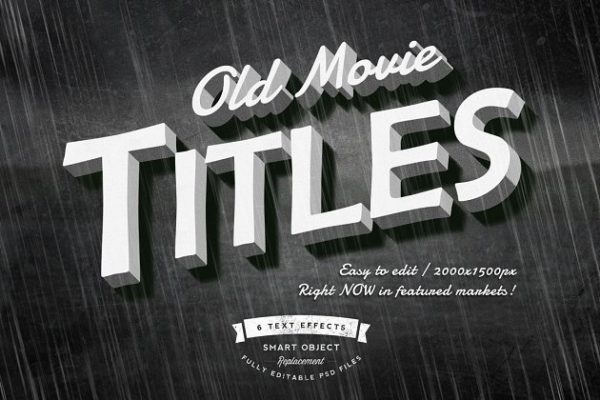 6款老电影标题文本图层样式设计素材模板 6 Old Movie Titles