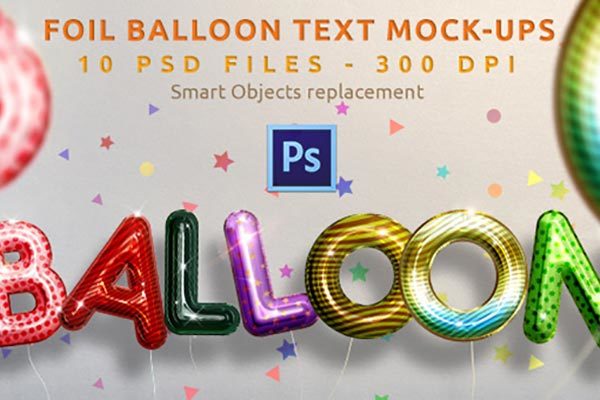 真实气球字体和元素的PS图层样式设计素材模板 Realistic Balloon Text Mock-ups [psd]