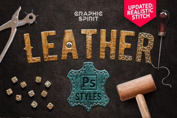 真皮皮革皮质质感纹理图层样式设计素材模板 Leather Layer Styles For Photoshop