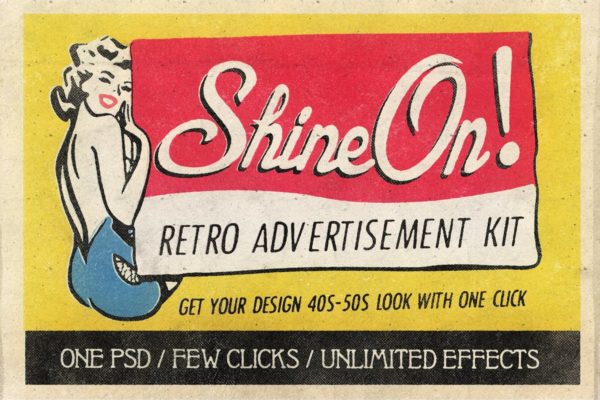 19世纪40-50年代复古风格广告设计图层样式设计素材模板 Shine On – Retro Advertisement Kit