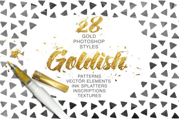 奢华金漆金箔纹理图层样式设计素材模板合集 Goldish Kit. For Photoshop+Extras