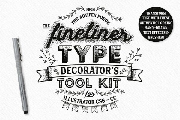 签字笔绘画装饰设计工具包 Fineliner Type Decorator’s Tool Kit
