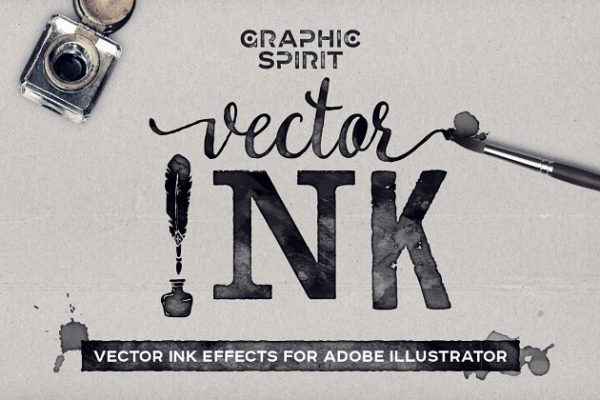 中国风水墨主题墨迹AI图层样式设计素材模板 Illustrator Black Ink Effect Vector
