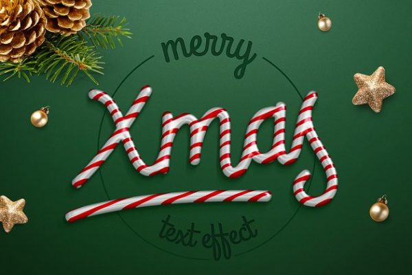 圣诞节日气氛创意海报字体PS图层样式设计素材模板 Christmas text effect