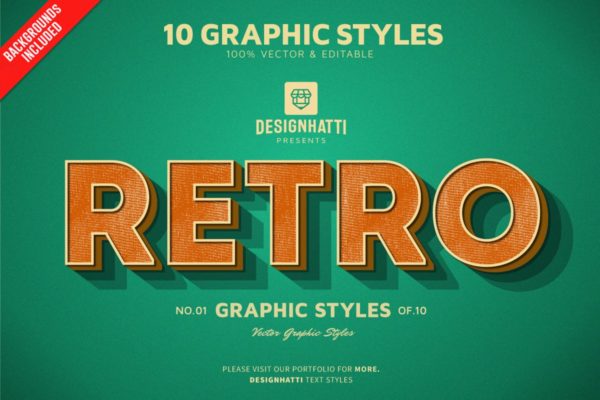 10种复古怀旧风格PS文本样式 for AI Retro Vintage Text Styles
