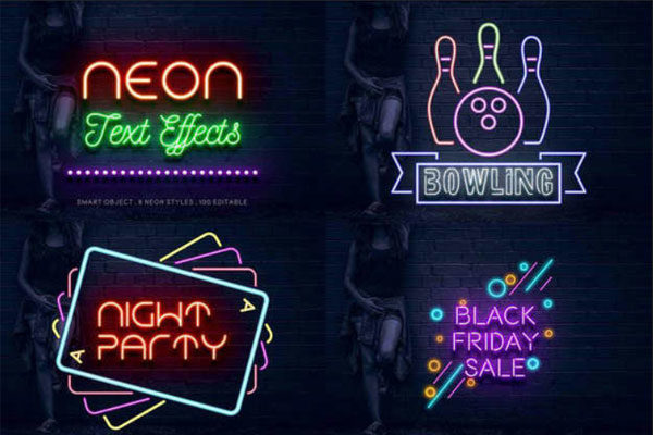 90年代复古经典霓虹灯效果PS字体样式