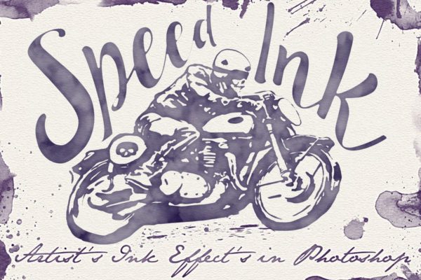 一键生成水墨绘画效果PS图层样式设计素材模板 Speed Ink – Smart PSD