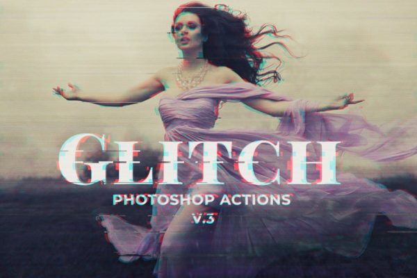 数字故障扭曲毛刺抽象照片特效PS图层样式设计素材模板v3 Glitch Photoshop PSD Template Ver. 3