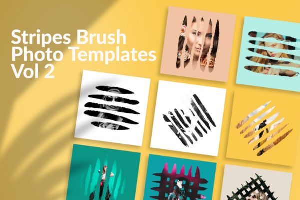 图片条纹笔刷蒙版遮罩PSD分层设计素材模板 Stripes Brush Photo Templates Vol 2