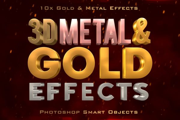 10款3D金色金属字体效果PSD分层设计素材模板 3D Metal & Gold Effects