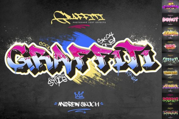 10款炫酷涂鸦效果字体样式PSD分层设计素材模板v2 Graffiti Text Effects – 10 PSD – vol 2