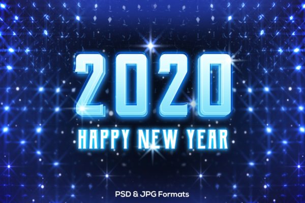 蓝色新年发光效果字体样式PSD分层设计素材模板v2 New Year 2020 V2