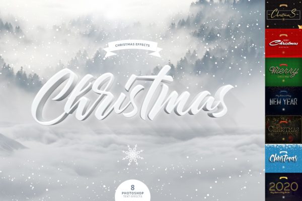 圣诞节主题海报文字样式PSD分层设计素材模板 Christmas Text Effects