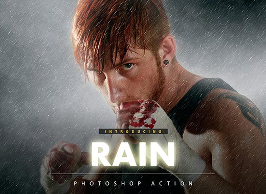 逼真的下雨特效PS动作工具模板 Rain Photoshop Action