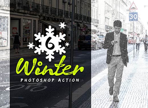 6款冬季雪花效果处理的PS动作工具模板 6 Winter Photoshop Action