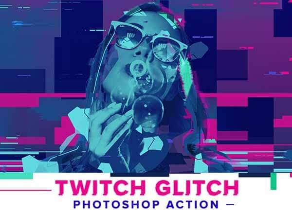 潮流几何色块错位PS动作工具模板 Twitch Glitch Photoshop Action