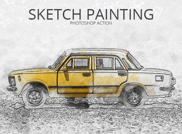 简单手绘素描绘画效果PS动作工具模板 Sketch Painting Photoshop Action
