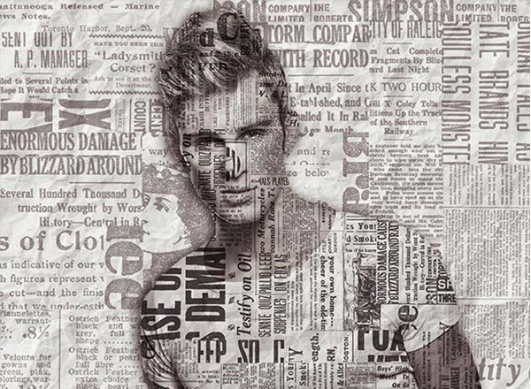 为照片叠加报纸图案风格的PS动作工具模板 Paper Print Photoshop Action