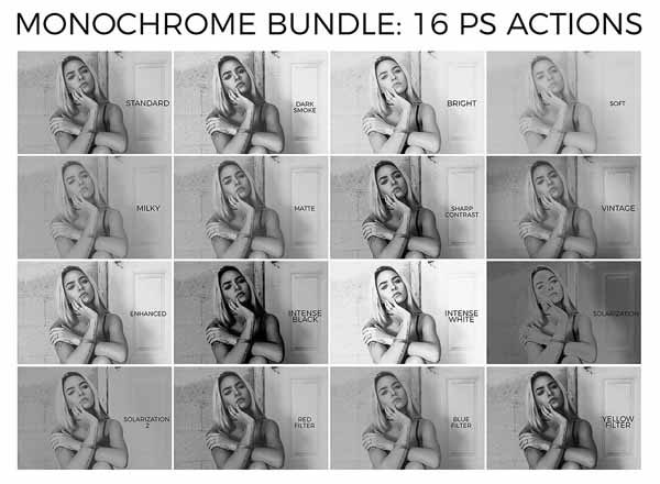 ﻿﻿高品质黑白图像PS动作工具模板 Monochrome Bundle: 16 PS Actions