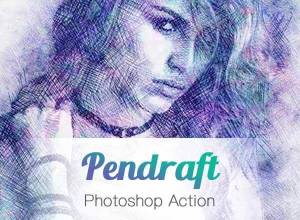 手绘彩铅画效果PS动作工具模板 pendraft Photoshop Action