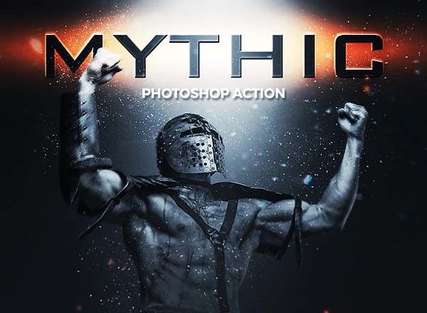 炫酷添加粒子光斑效果电影海报PS动作工具模板 Mythic Photoshop Action