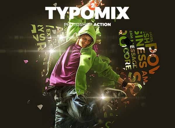高品质动感碎片字母化PS动作工具模板下载 TypoMix 2 Photoshop Action