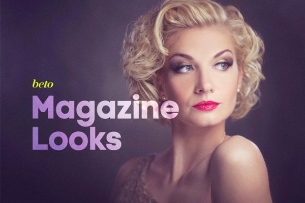 时尚杂志封面人物人像美化装饰PS动作工具模板 Magazine Looks Action Bundle