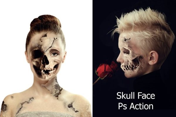 人像转恐怖骷髅头特效PS动作工具模板 Skull Face Ps Action
