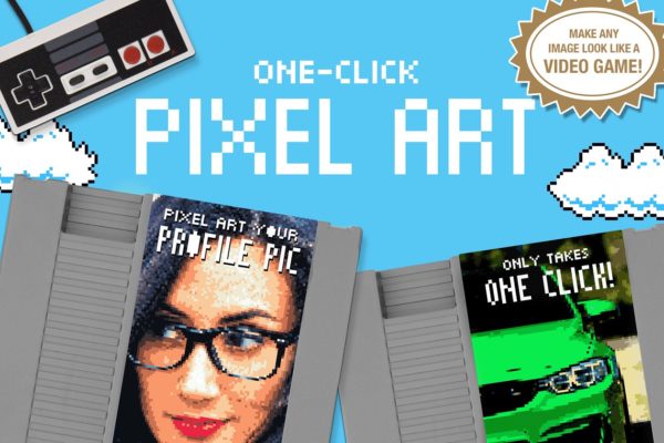 照片一键生成马赛克像素时代风格PS动作工具模板 Pixel Art – One Click Actions