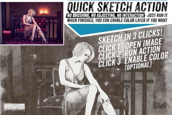 一款速写效果的PS动作工具模板下载 Quick Sketch Fast and Reliable Photoshop Action
