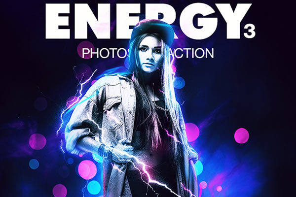 超酷的人物炫光闪电粒子特效PS动作工具模板下载 Energy 3 Photoshop Action [atn]