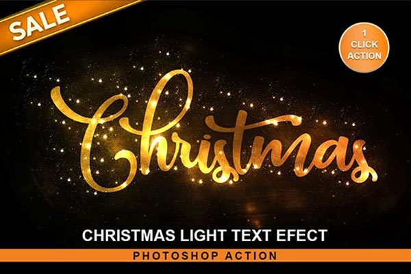 金色圣诞灯祝福文字效果的PS动作工具模板下载 Christmas Text Effect Photoshop Action [atn]