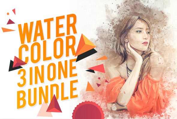 3套水彩特效处理的PS动作工具模板下载 WaterColor 3 IN 1 Bundle Photoshop Action [atn]