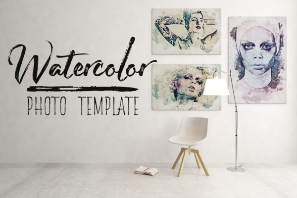 人物肖像照片水彩效果PS动作工具模板 Watercolor Portrait Photo Template